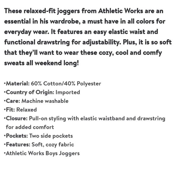 Athletic Works Boys Fleece Pants, Sizes M (8) - Picture 6 of 8